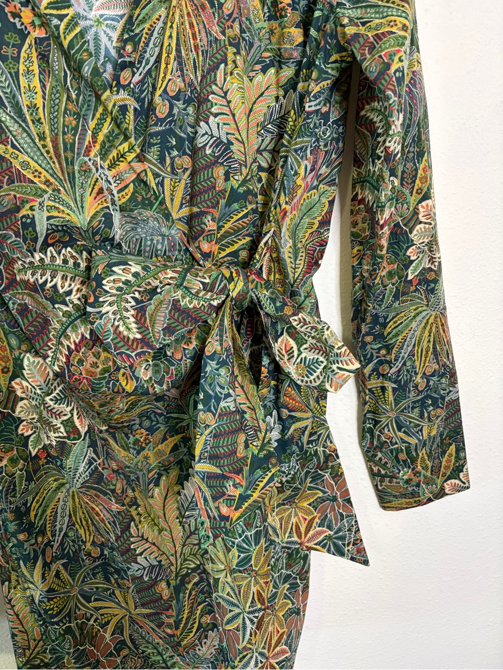 Onia Liberty Print Fabric Cotton Wrap top Green Navy Botanical Blouse M tunic - Picture 6 of 12